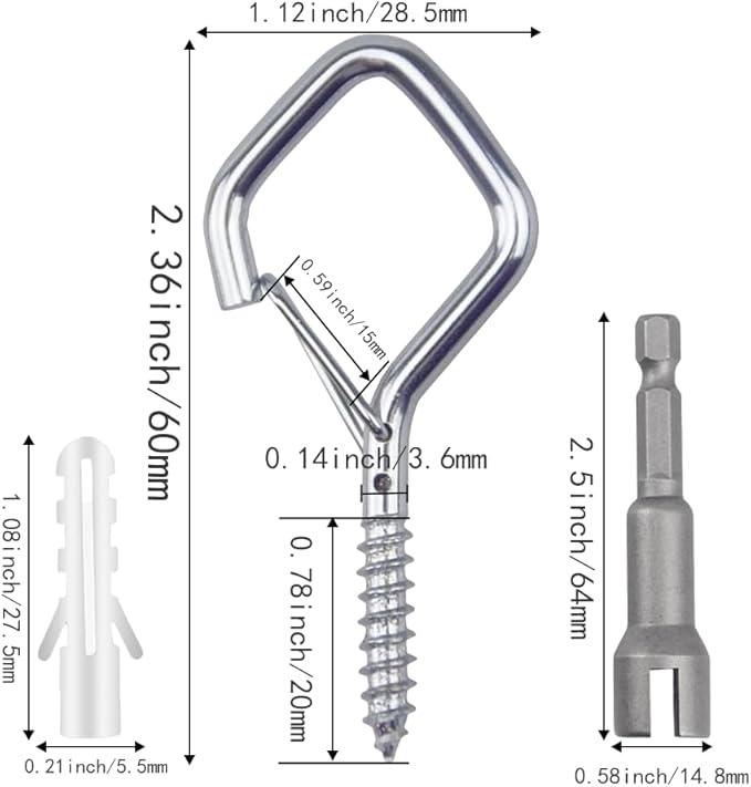 32-Pack Heavy-Duty Silver Screw Eye Hooks with Safety Clips | Metal Ceiling Hooks for Hanging Plants, Wind Chimes, Bird Feeders & Indoor/Outdoor Lights