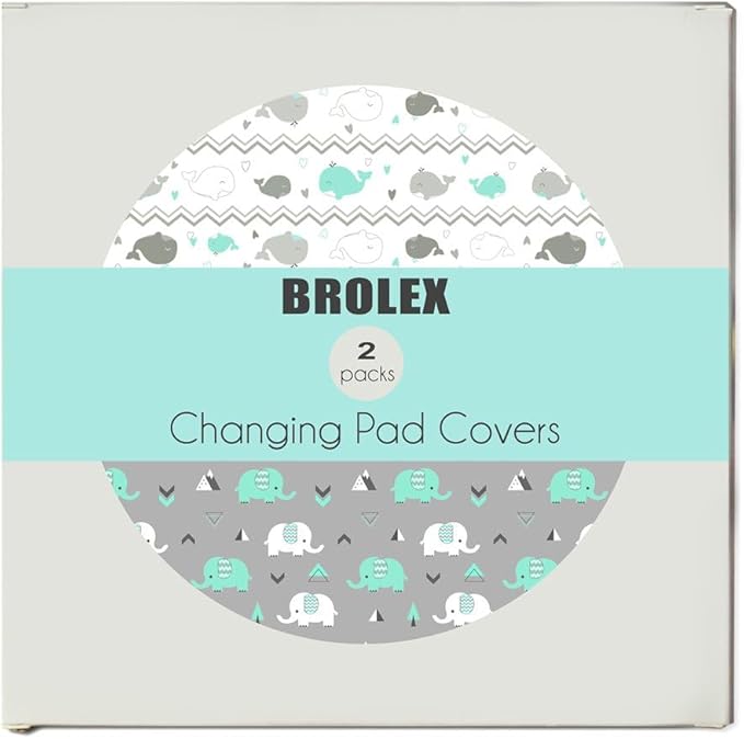 Stretchy Changing Pad Covers for Boys Girls,2 Pack Jersey Knit,Elephant & Whale