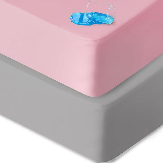 Waterproof Bassinet Sheets Fit for Halo, Dream on Me, Ingenuity, Fisher Price, Delta, Graco and Other Oval Bassinet Mattress, 2 Pack, Ultra Soft Microfiber Sheets, Grey & Pink