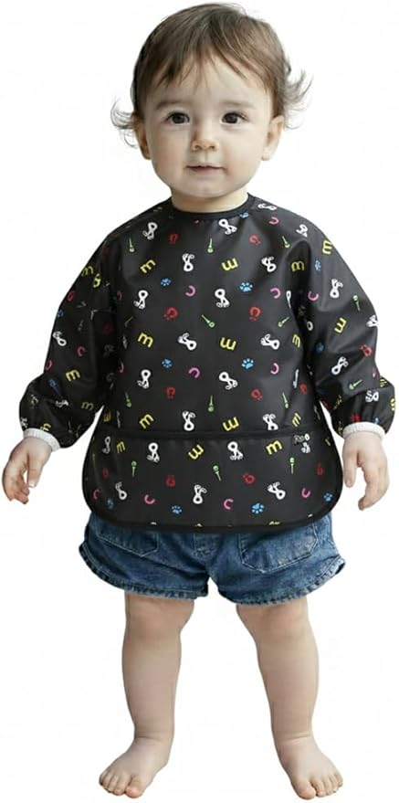 Plie Long Sleeve Waterproof Bib for Toddlers – Soft Feeding Smock for Baby Mealtime, Self-Feeding, BPA-Free, Easy Clean