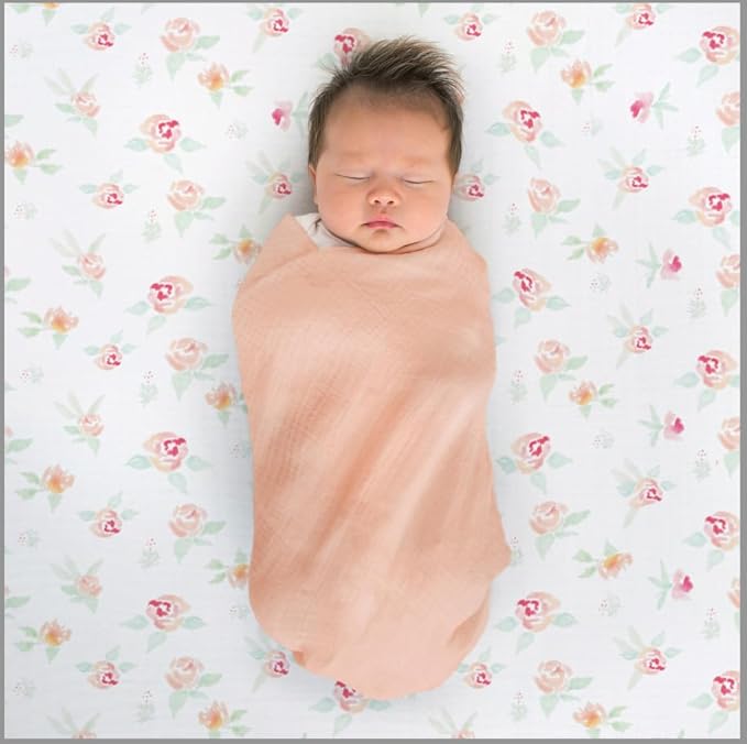 SwaddleDesigns Cotton Muslin Swaddle Blankets for Baby Boy & Baby Girl, Set of 4, Neutral Receiving Blankets for Newborn, Baby Registry & Gift, 46x46 inches, Fiesta