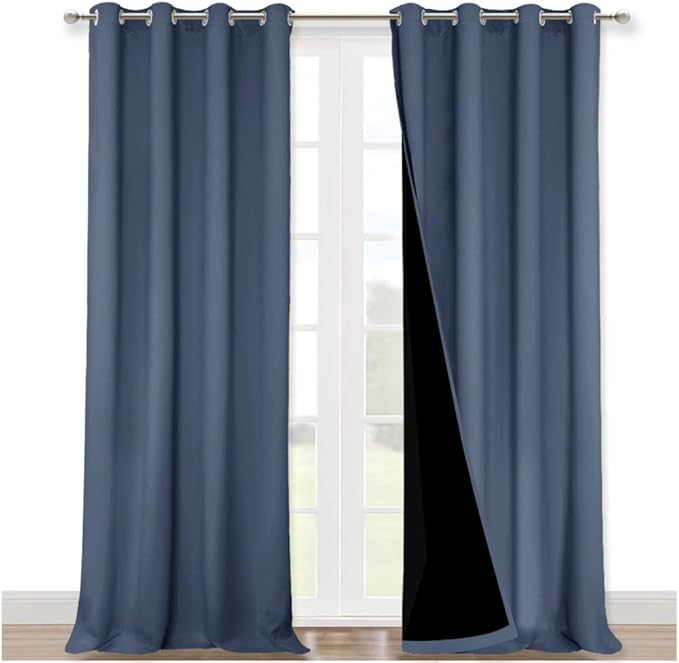NICETOWN 100% Blackout Blinds, Set of 2, 46" x 102", Stone Blue, Laundry Room Decor Window Treatment Curtains for Large Patio Sliding Door, Thermal Insulated Curtains for Bedroom