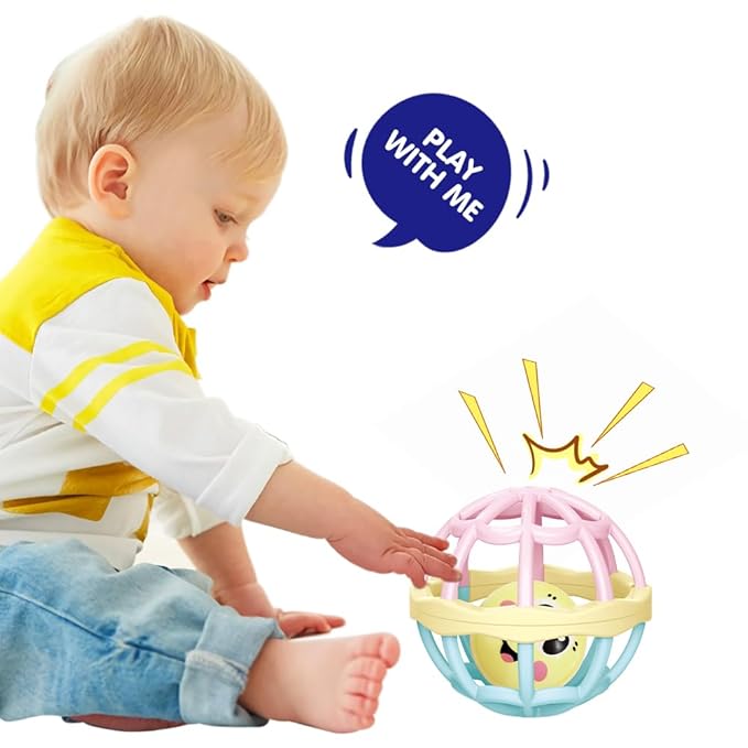 WEofferwhatYOUwant Baby Teether – Large Sensory Play Ball with Pastel Rattle – Easy Grip for Infants – Promotes Motor Skills & Tummy Time – BPA-Free, Safe Baby Toy for 0-6 Months