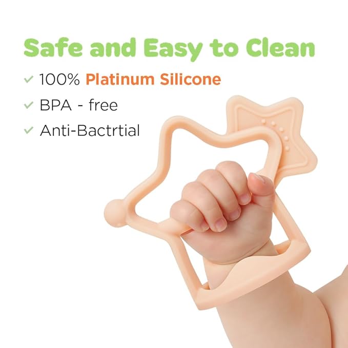 Moyuum Silicone Star Teether Toy | Made in Korea, Provides Teething Relief, Wearable Wrist Teether is Easy to Hold, Drop Resistant Bracelet, Babies 3+ Months