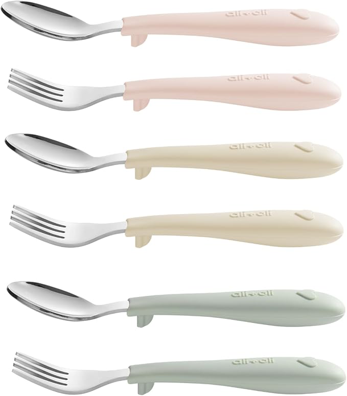 Ali+Oli Toddler Utensils Set (6 Pack) – Stainless Steel Kids Silverware with Soft Silicone Handles, BPA Free Baby Forks and Spoons, Durable Children Flatware Dishwasher Safe for Self Feeding (Hearts)