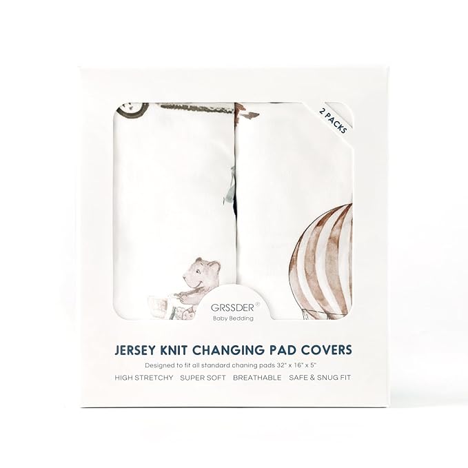 GRSSDER Stretch Ultra Soft Jersey Knit Changing Pad Cover Set 2 Pack, Change Table Pad Covers Fit 32"/34" x 16" Pads Safe and Snug, Pretty Diaper Changing Pad Covers of Cars Print