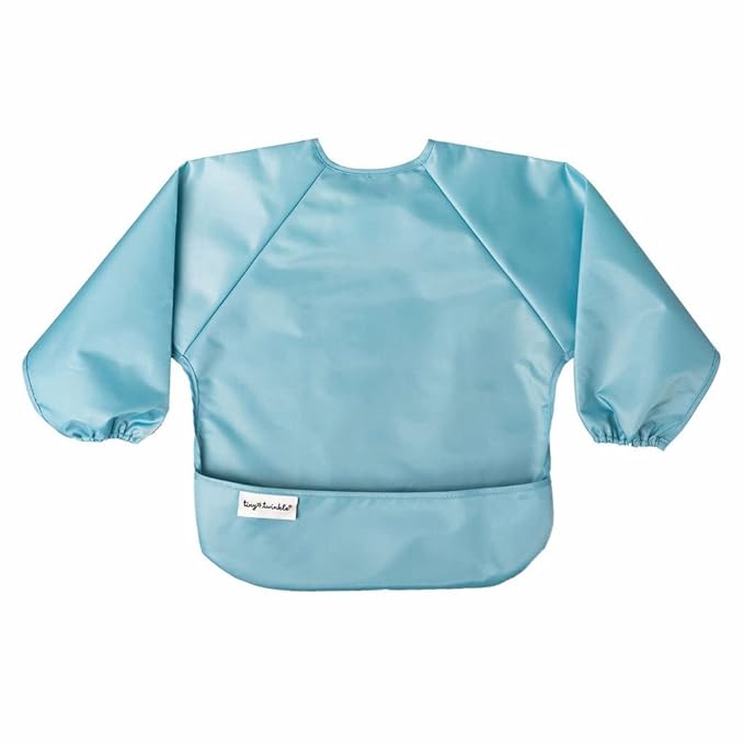 Tiny Twinkle Long Sleeve Bib for Babies & Toddlers | 2-Pack Waterproof Smock Bib for Eating | Machine Washable & Mess-Proof Feeding Essentials | Newborn Shower Gift (Slate Olive,6–24M)