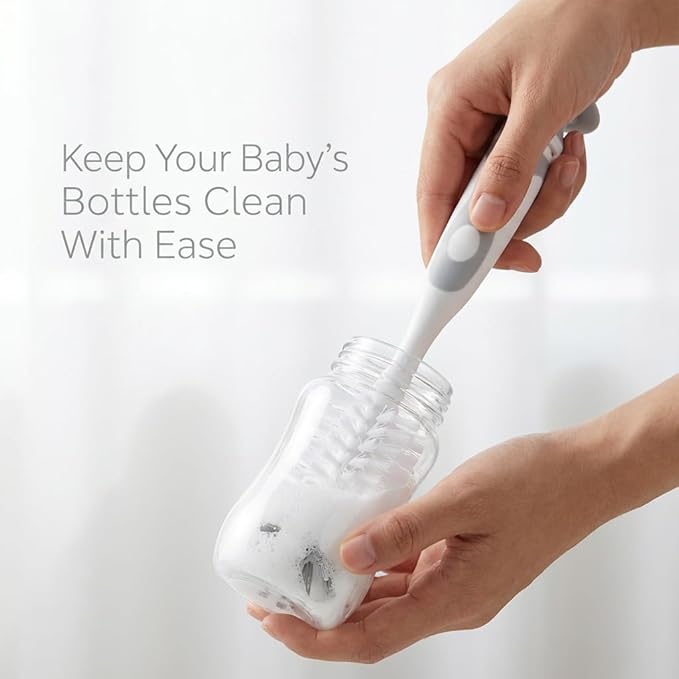 Ariseno 4-in-1 Baby Bottle Brush Set - Including Brushes for Bottles, Straws, Caps, & Nipples - BPA-Free (Grey)