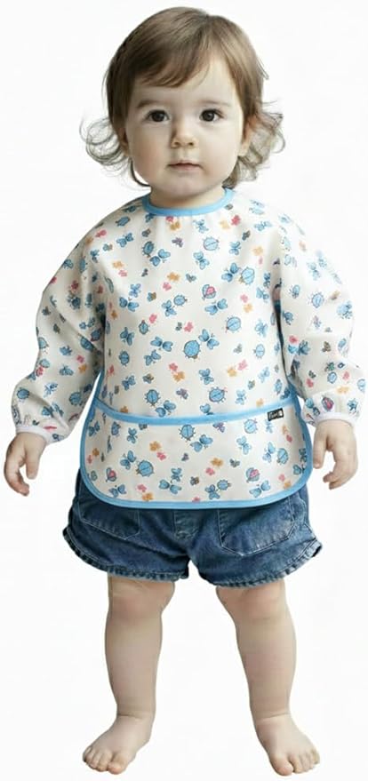 Plie Long Sleeve Waterproof Bib for Toddlers – Soft Feeding Smock for Baby Mealtime, Self-Feeding, BPA-Free, Easy Clean
