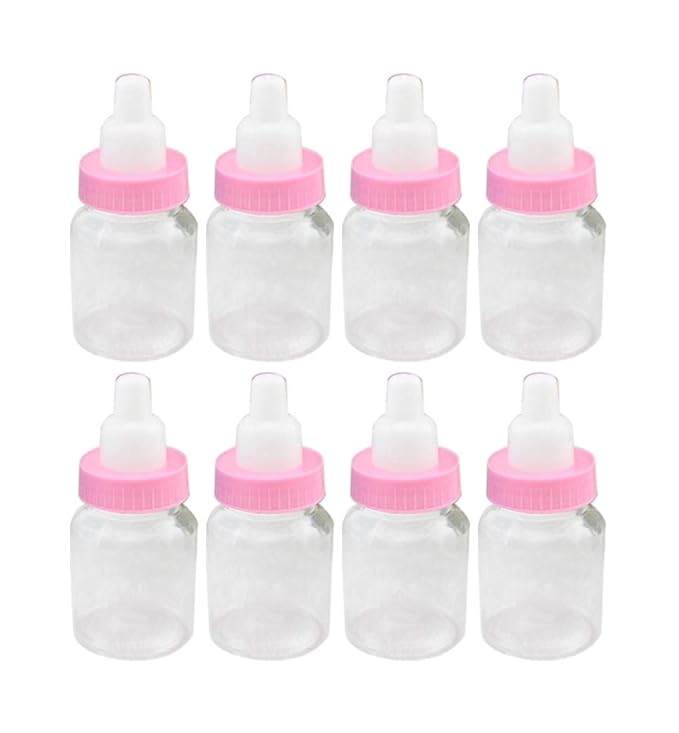 Baby Shower Favor - 36 Pack Pink Mini Milk Bottle Party Favor Gift Bag Boxes 1.5" x 3.5" - Baby Shower Candy Jar.