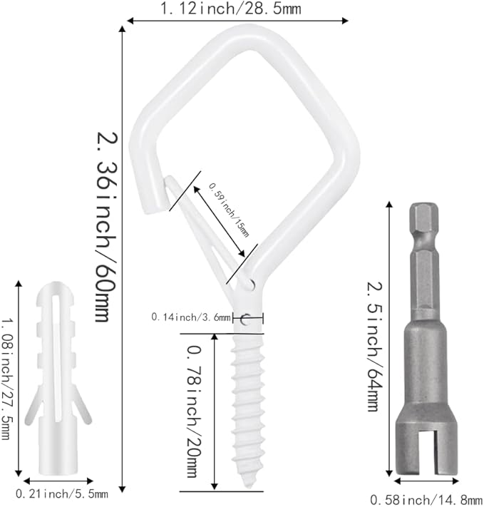 32-Pack Heavy-Duty White Screw Eye Hooks with Safety Clips | Metal Ceiling Hooks for Hanging Plants, Wind Chimes, Bird Feeders & Indoor/Outdoor Lights