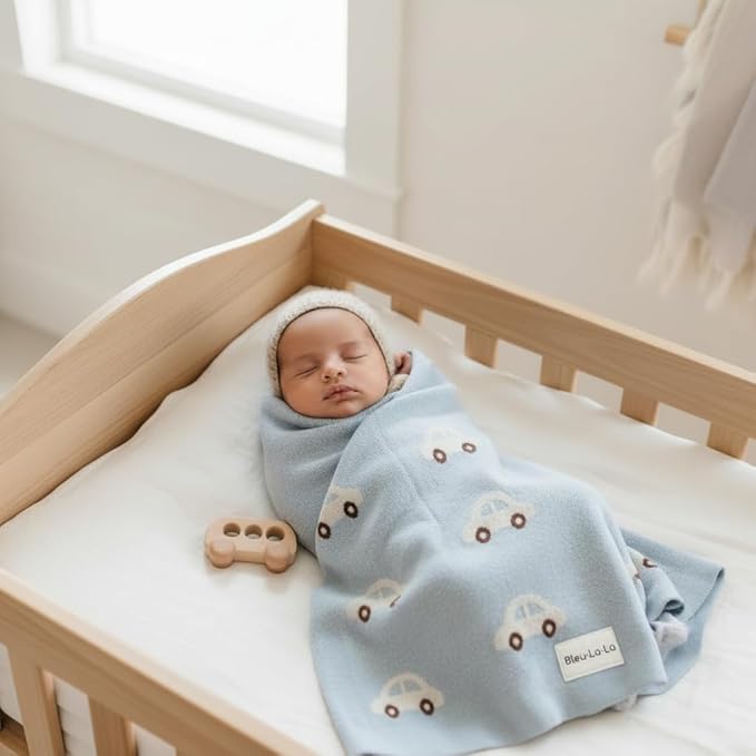Baby Blanket for Boys 100% Cotton Buttery Soft Cozy Receiving Swaddle Stroller Blanket for Shower Gift Registry for Newborns, Infants, Toddlers (Cars - Baby Blue)