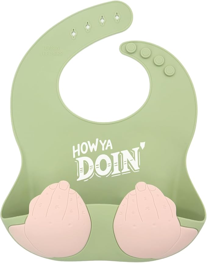 Teasin' Teethers Funny Italian Silicone Baby Bib with Pocket Food Catcher for Toddlers and Infants Funny Baby Bib Gift