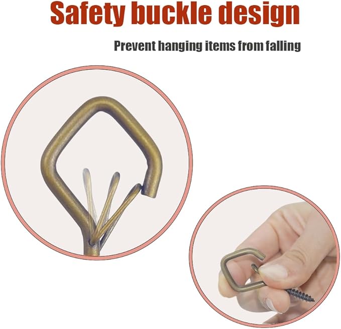52-Pack Heavy-Duty Bronze Screw Eye Hooks with Safety Clips | Metal Ceiling Hooks for Hanging Plants, Wind Chimes, Bird Feeders & Indoor/Outdoor Lights