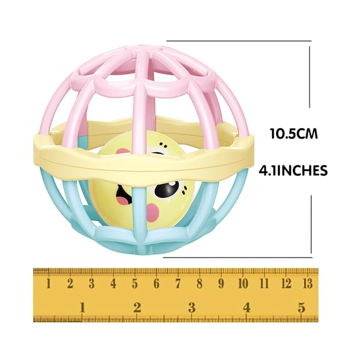 WEofferwhatYOUwant Baby Teether – Large Sensory Play Ball with Pastel Rattle – Easy Grip for Infants – Promotes Motor Skills & Tummy Time – BPA-Free, Safe Baby Toy for 0-6 Months