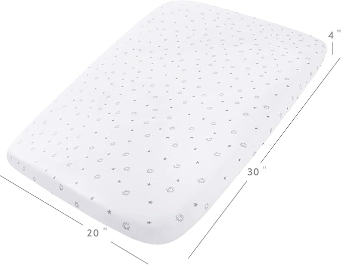 Bassinet Sheets 2 Pack, Fit for Graco Travel Lite Crib, My View 4 in 1, Fodoss Baby Bassinet Bedside Sleeper, Guava Lotus and Cloud Baby Premium Bassinet, Ultra Soft, Grey & White Star, 20" x 30"
