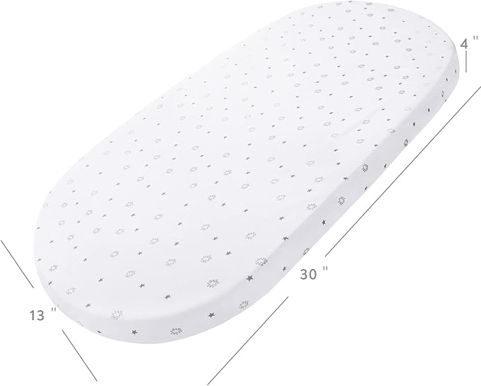 Bassinet Fitted Sheets Fit for UPPAbaby, SNOO, Chicco LullaGo Anywhere Bassinet and 13" x 30" Mattress Pad, 2 Pack for Baby Boy/Girl, Ultra Soft & Stretchy, Grey & White Star