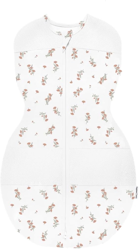 Happiest Baby Sleepea 5-Second Swaddle - 100% Organic Cotton Baby Swaddle Blanket - Doctor Designed Promotes Healthy Hip Development (Ivory Wildflowers, Large)