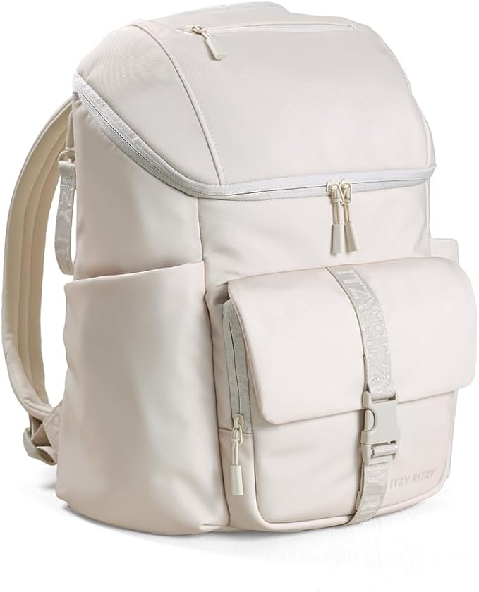 Itzy Ritzy Belong Bucket Backpack – Lightweight Diaper Bag Backpack Featuring 16 Pockets, Bucket Top Opening, Stroller Straps & Changing Pad; Organized and Stylish Everyday Family Backpack (Cream)
