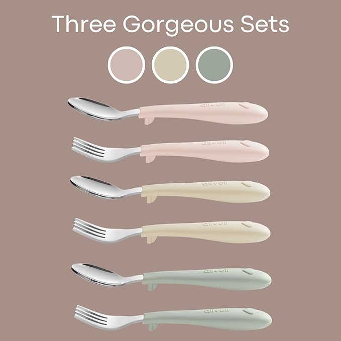 Ali+Oli Toddler Utensils Set (6 Pack) – Stainless Steel Kids Silverware with Soft Silicone Handles, BPA Free Baby Forks and Spoons, Durable Children Flatware Dishwasher Safe for Self Feeding (Hearts)