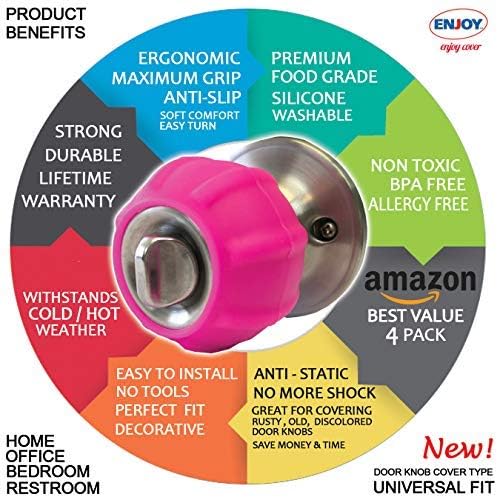 Enjoy Cover New Silicone Door knob Grips Maximum Grip Nonslip Arthritis & Senior Living Aids Grippy Easy Open Fits All Door Knob Universal Size 4 Pack
