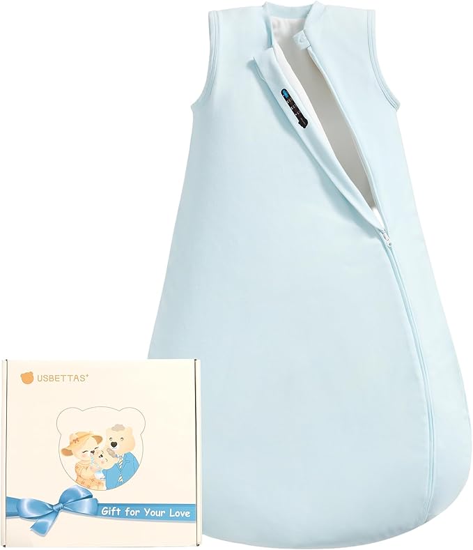 usbettas 1.0 Tog 2.5 Tog Baby Sleep Sack, 100% Cotton Baby Sleeping Bag 3-24M, 2-Way Zipper Baby Wearable Blanket