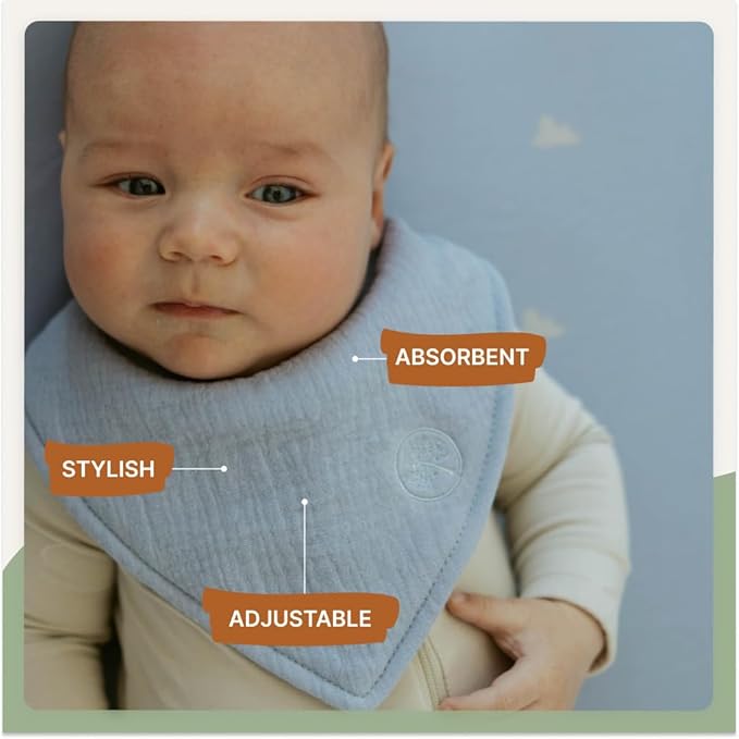 Parker Baby Muslin Bandana Drool Bibs | 100% Soft Muslin Cotton, Absorbent & Adjustable | Stylish Teething & Drooling Bibs