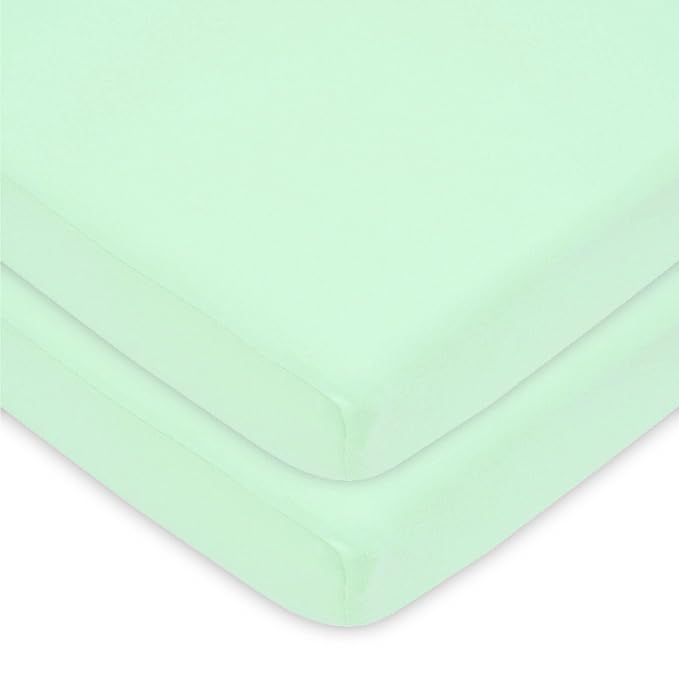 American Baby Company 2 Pack 100% Natural Cotton Fitted Mini Crib Sheets 38" x 24" - Soft & Breathable Small Nesting Portable Sheets, Fits Pack N Play Mattresses, Mint, for Boys & Girls