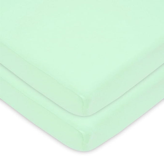 American Baby Company 2 Pack 100% Natural Cotton Fitted Mini Crib Sheets 38" x 24" - Soft & Breathable Small Nesting Portable Sheets, Fits Pack N Play Mattresses, Mint, for Boys & Girls