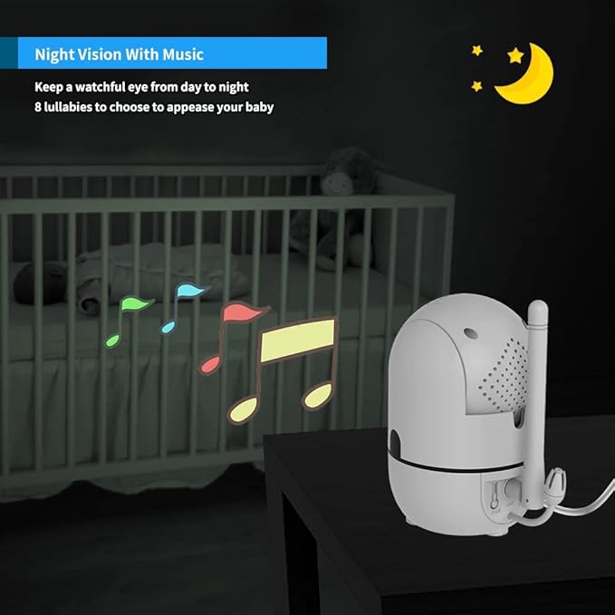 HelloBaby 5" Screen Baby Monitor with 3 Cameras - No WiFi HB6550 Video Baby Monitor, 1000ft Long Range, ECO, 26 Hour Battery, Pan-Tilt-Zoom Night Vision, Temperature Sensor & 2-Way Audio, 8 Lullabies