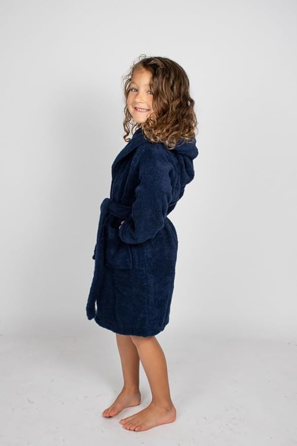 BAGNO MILANO Kids Organic Turkish Cotton Hooded Beach Cover-Up Towel, GOTS Certified, for Boys and Girls (Navy, 5-6 Years)