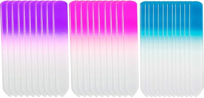 SIUSIO 30PK Professional Glass Nail Files for Natural Nails Czech Short Crystal Nail File Buffers for Nail polishing - The Best Emory Boards for Fingernail & Toenail Care (Purple & Pink & Blue)