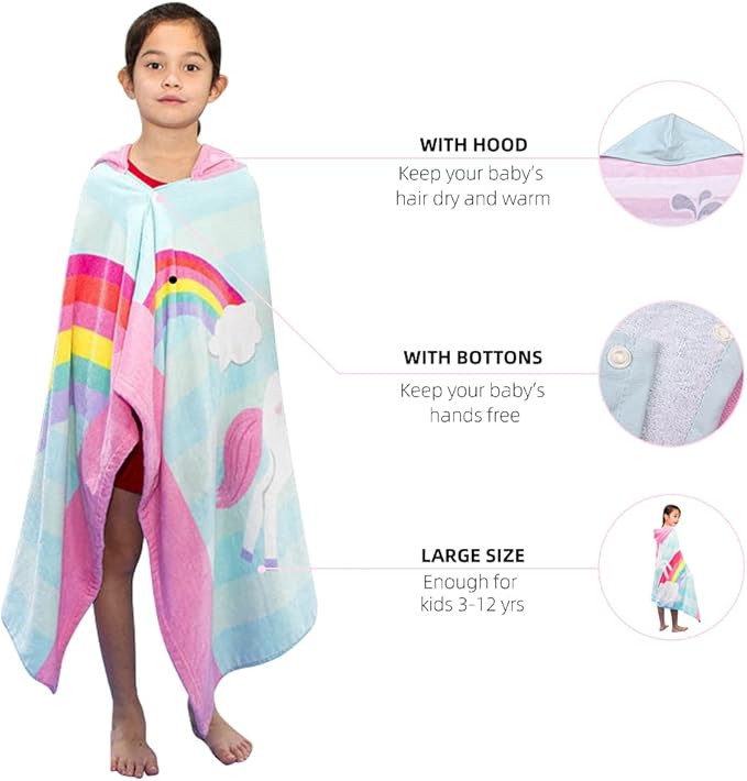 BANGSAUR Hooded Towel for Kids, 100% Cotton Soft and Absorbent, Pool Bath Beach Swim Towel Wrap, Bathrobe Coverups for Girls and Boys, Extra Large:30"×50"(Yellow Hair Mermaid)