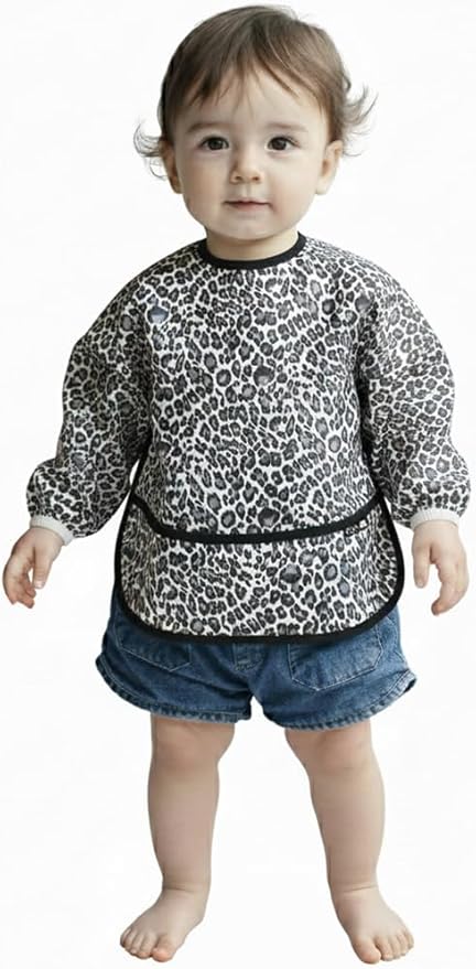 Plie Long Sleeve Waterproof Bib for Toddlers – Soft Feeding Smock for Baby Mealtime, Self-Feeding, BPA-Free, Easy Clean