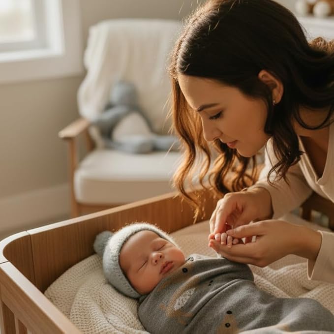 Knit Baby Swaddle Blanket - 100% Cotton Soft Cozy Receiving Swaddling Crib Stroller Quilt Blanket for Shower Gift Registry for Newborns, Infants, Toddlers, Unisex (Deer - Grey)