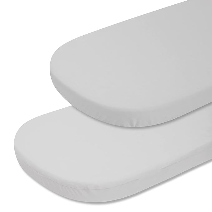 TILLYOU Cotton Bassinet Sheets for Girls Boys 2 Pack Bassinet Fitted Sheet for Bassinet Mattress 31.5x18 Inch, Gray
