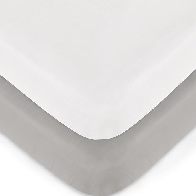 Muslin Crib Sheets for Boys and Girls 2 Pack, Ultra Soft Muslin Fitted Baby Crib Sheet for Standard Crib Mattress & Toddler Bed Mattress, Grey & White