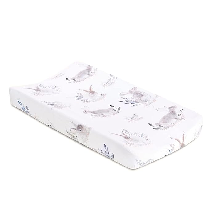 Oilo Changing Pad Cover, Breathable Turkish Cotton Fitted Jersey, 300 Thread Count, Machine Washable, Fits Standard Changing Pads (32" x 16"), Girl, Boy, & Neutral Nursery Design, Cottontail