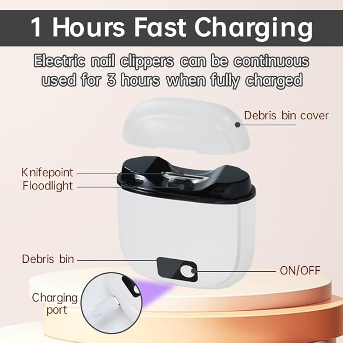 Electric Nail Clipper – 3-Speed Rechargeable Nail Trimmer with LED Light, Quiet Motor & Nail Debris Collector – Safe Automatic Fingernail & Toenail Cutter for Babies, Kids & Seniors