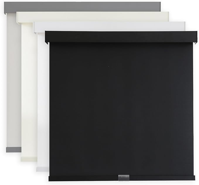 AOSKY Light Filtering Roller Shades Cordless Blinds for Windows, 1% Openness Free-Stop Shades with Valance, Thermal Insulated Fabric, UV Protection, Natural Woven Blinds（29" W x 72" H, Black）