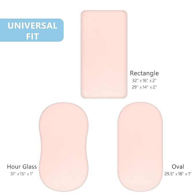 TILLYOU Baby Bassinet Sheets for Girls Boys 2 Pack Baby Sheets for Square Rectangle Oval Bassinet Mattress 33X16 Inch, Pink & White