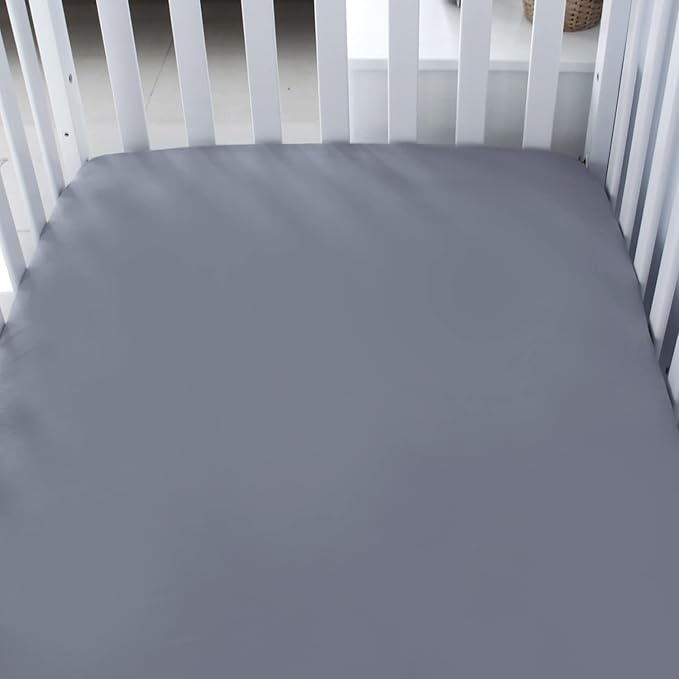Crib Sheets and Waterproof Crib Mattress Protector 4 Pack Set,Waterproof Crib Sheets Mattress Pad Cover for Baby Boys and Girls, Grey