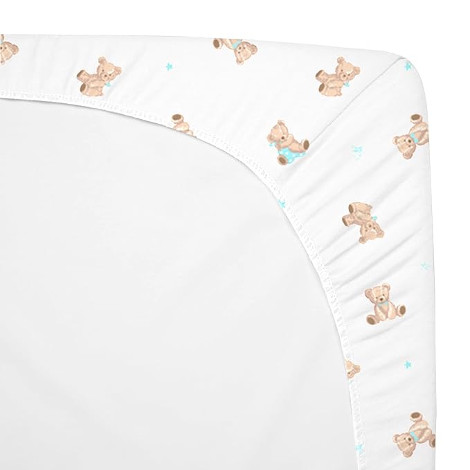 American Baby Company 2 Pack 100% Natural Cotton Fitted Mini Crib Sheets 38" x 24" - Soft & Breathable Small Nesting Portable Sheets, Fits Pack N Play Mattresses, Bear and White, for Boys & Girls