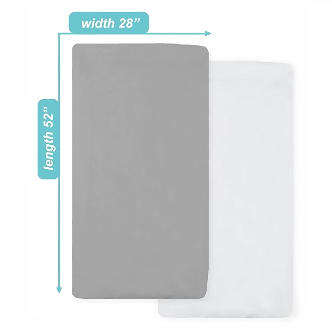 American Baby Company 2 Pack 100% Natural Cotton Fitted Crib Sheets 52" x 28" - Soft, Breathable, Hypoallergenic & Gentle Toddler Bed Sheets, Gray and White, Neutral for Boys & Girls