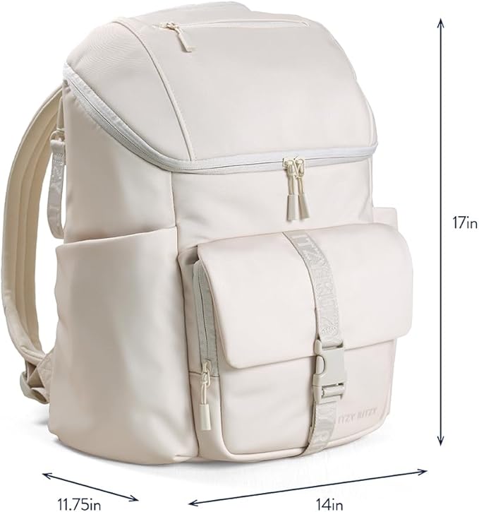 Itzy Ritzy Belong Bucket Backpack – Lightweight Diaper Bag Backpack Featuring 16 Pockets, Bucket Top Opening, Stroller Straps & Changing Pad; Organized and Stylish Everyday Family Backpack (Cream)