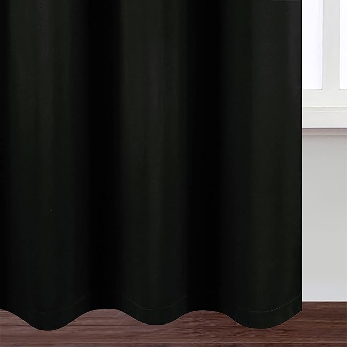 LEMOMO 100% Blackout Curtains 40 x 84 Inch/Black Curtains 2 Panels with Black Lining Room Darkening Thermal Insulated Bedroom Curtains