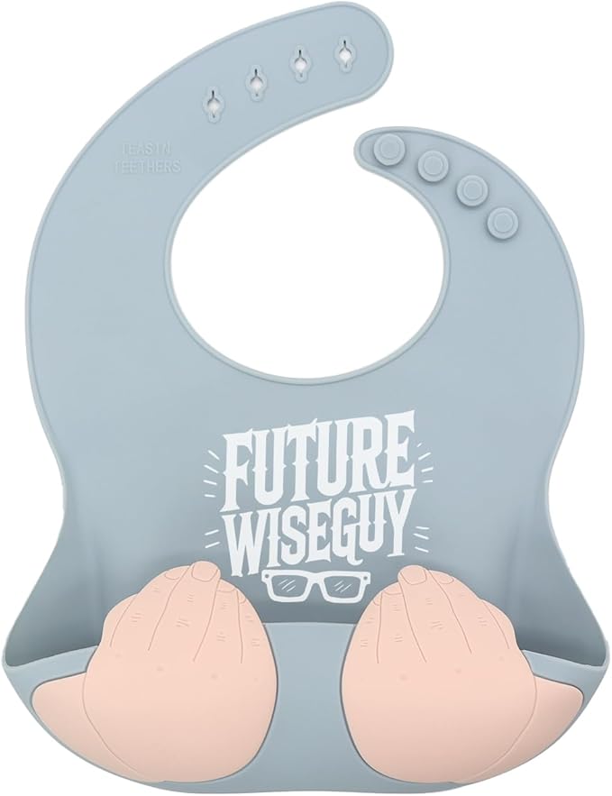 Teasin' Teethers Funny Italian Silicone Baby Bib with Pocket Food Catcher for Toddlers and Infants Funny Baby Bib Gift