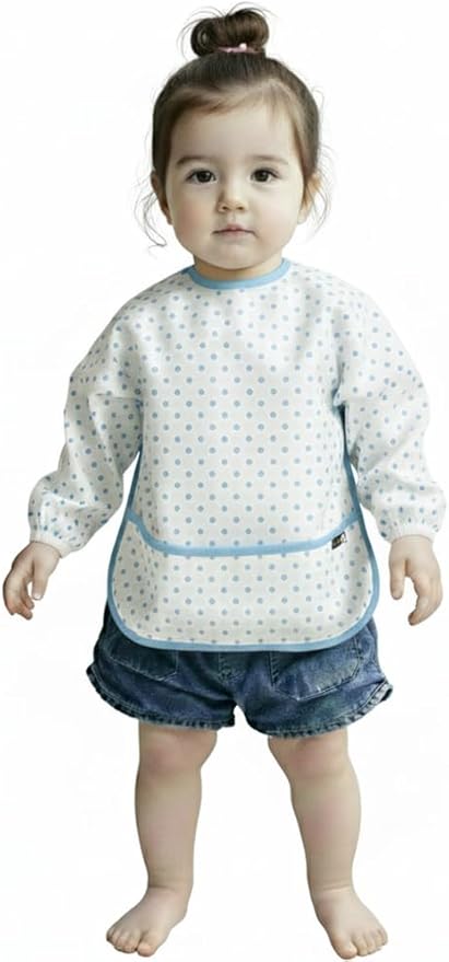 Plie Long Sleeve Waterproof Bib for Toddlers – Soft Feeding Smock for Baby Mealtime, Self-Feeding, BPA-Free, Easy Clean