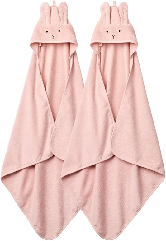 Baby Hooded Towel – Organic Cotton Baby Bath Towels, 32" x 32" Super-Soft and Absorbent Baby Towels for Newborn 2-Pack (Rabbit Blush)