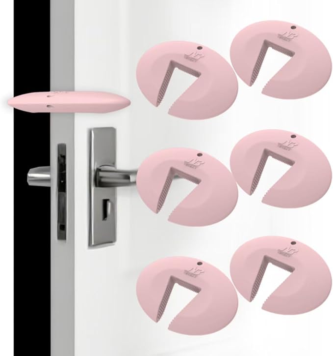Door Pinch Guard and Door Slam Stopper, Durable Silicone Door Finger Pinch Guard, Prevents Slamming on Even Heavy Doors, Non-Toxic & Pet Friendly, 6 Packs Pink.